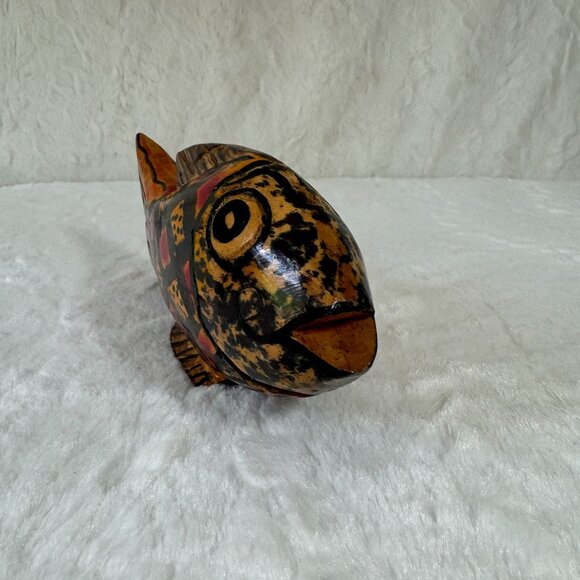 Hand-Carved Wooden Fish Sculpture Quirky Painted Tropical Decor Piece Folk Art - Picture 2 of 9